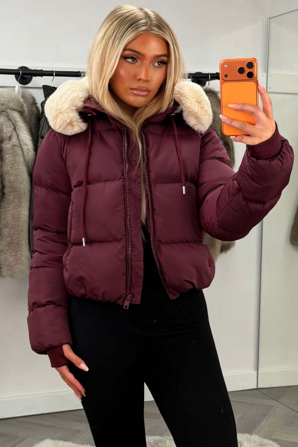 zara padded puffer jacket with faux fur hood womens uk