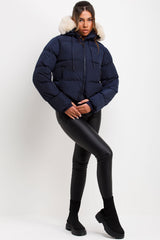 womens puffer padded jacket with fur hood for winter