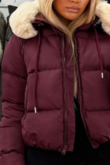womens puffer padded faux fur hooded jacket for winter sale styledup