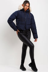 cropped puffer jacket with fur hood