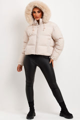 womens padded puffer jacket with big faux fur hood canada goose uk