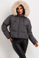 fur hood puffer padded jacket for winter