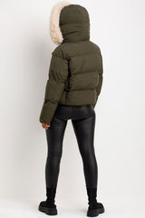 womens padded puffer jacket with big faux fur hood canada goose uk