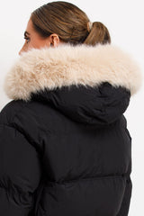 womens padded puffer jacket with big faux fur hood canada goose uk