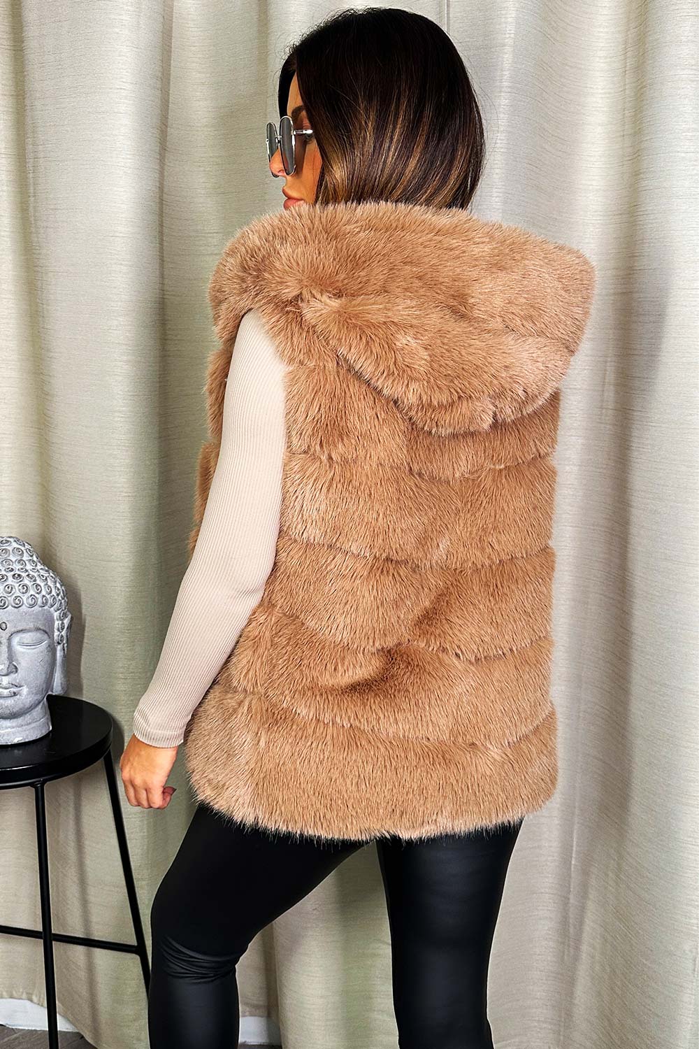 womens faux fur hooded gilet sale