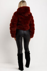 crop faux fur bubble coat with hood