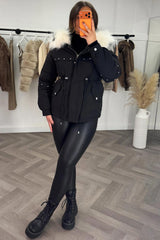 womens thick padded winter coat with adjustable cinched waist styledup