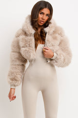 faux fur hood crop jacket styled up