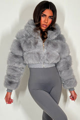 faux fur hood crop jacket styled up