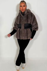 faux fur jacket with long ribbed cuff sleeves styledup womens uk