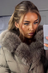 really warm padded puffer coat with faux fur hood and waist belt styledup uk