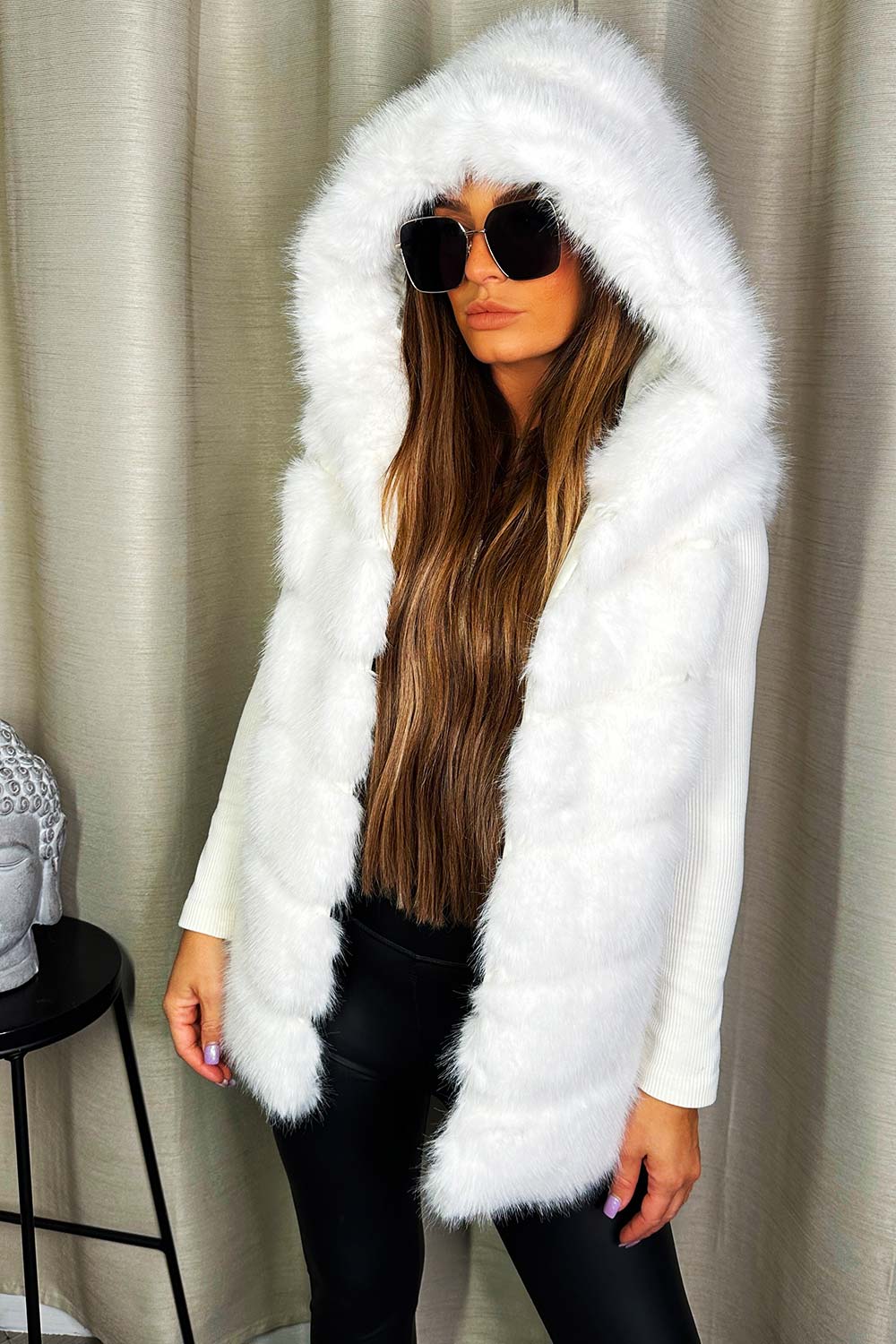 womens faux fur hooded gilet