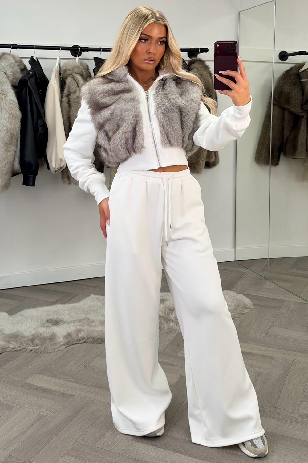 womens faux fur hoodie and joggers two piece co ord set styledup uk