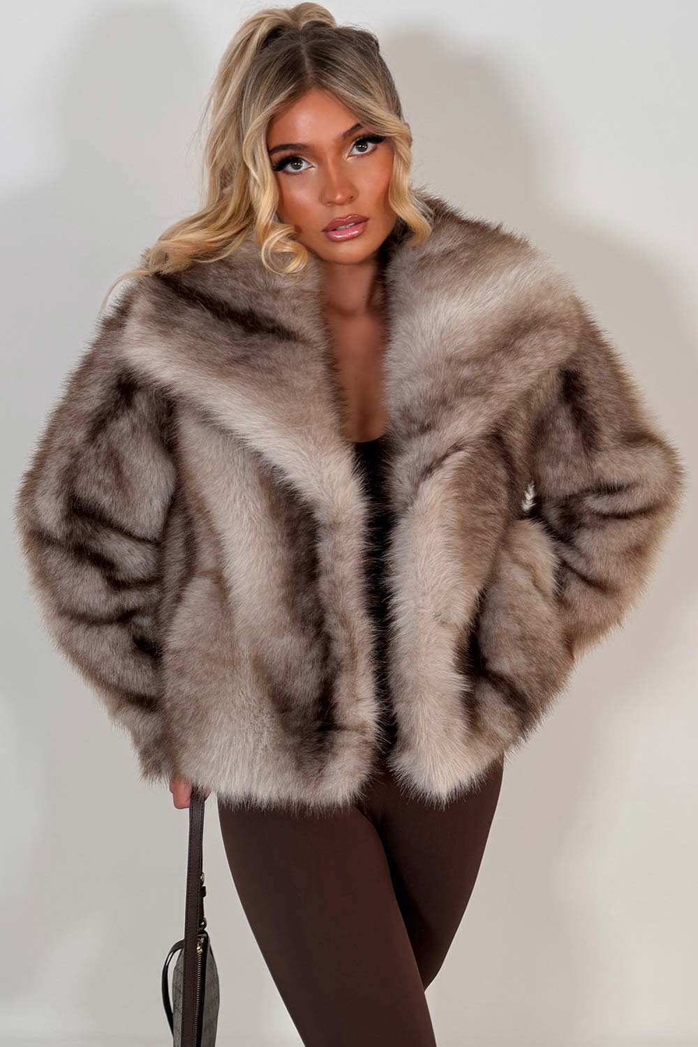 womens beige fur coat with collars styledup