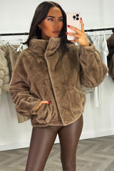 faux fur funnel neck jacket for womens zara uk 