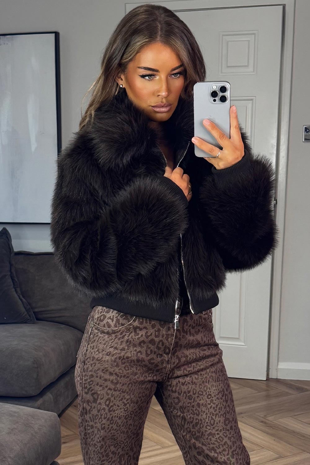 womens brown fur jacket uk