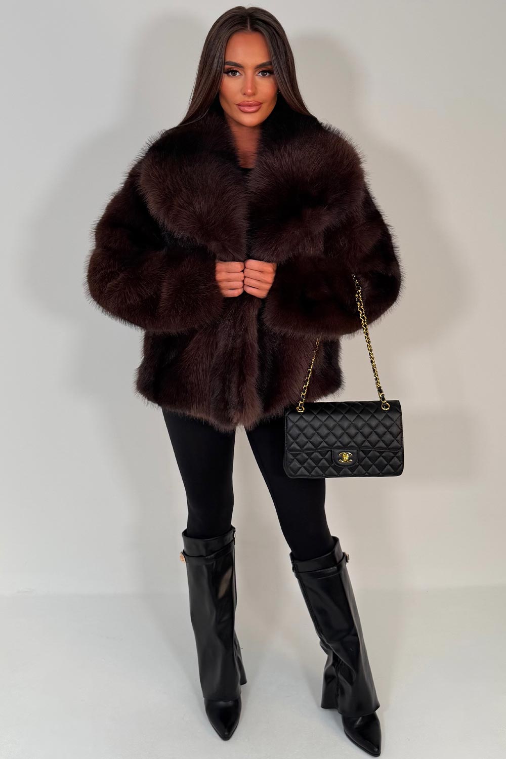 womens fur jacket brown styledup uk