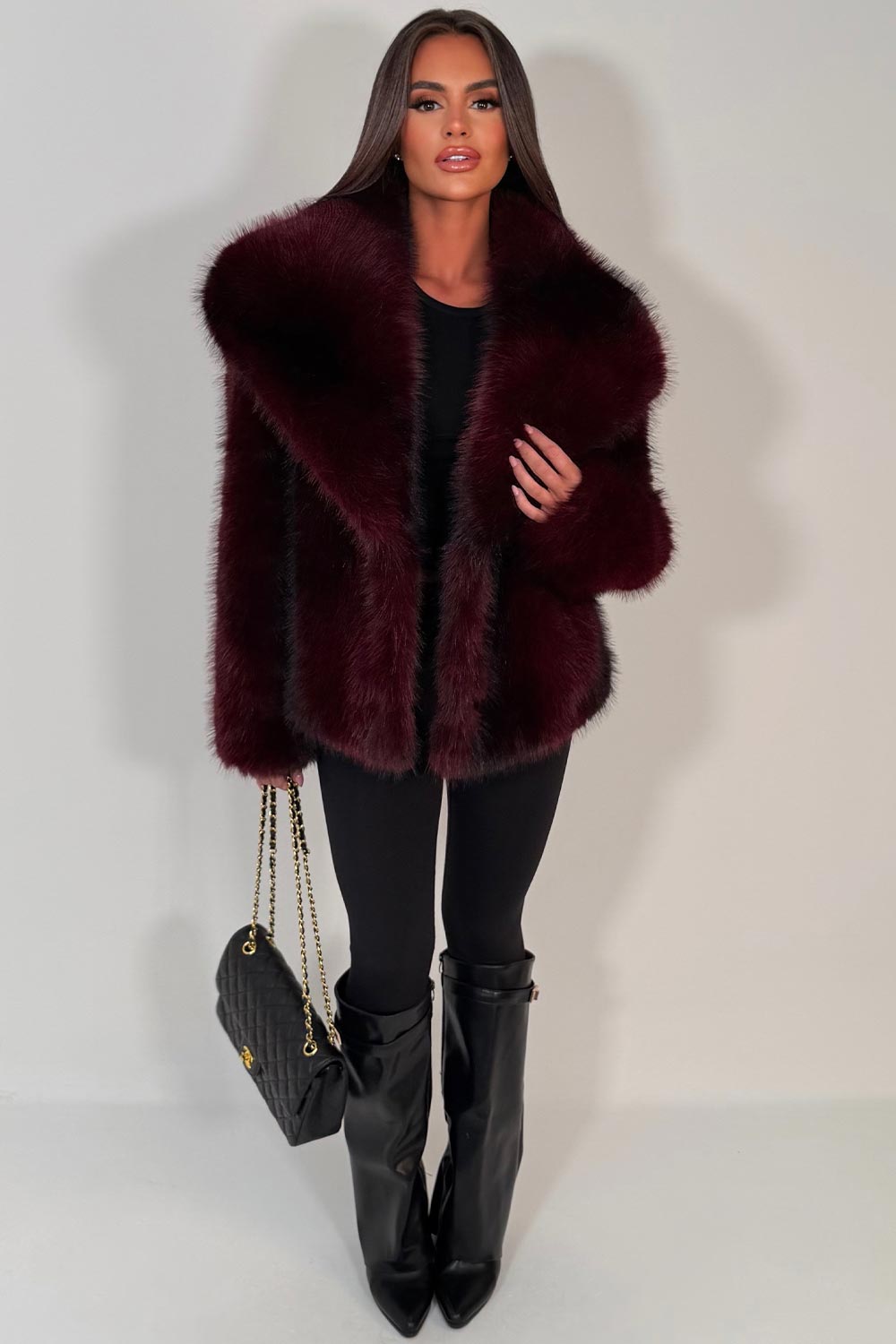 styledup fur jacket burgundy colourway for womens