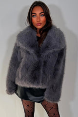 faux fur jacket with collar grey styledup uk