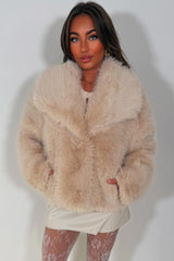 womens faux fur jacket beige zara uk
