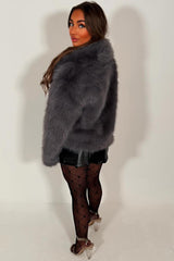 womens faux fur jacket grey zara uk