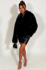 zara womens fur jacket with collar black styledup