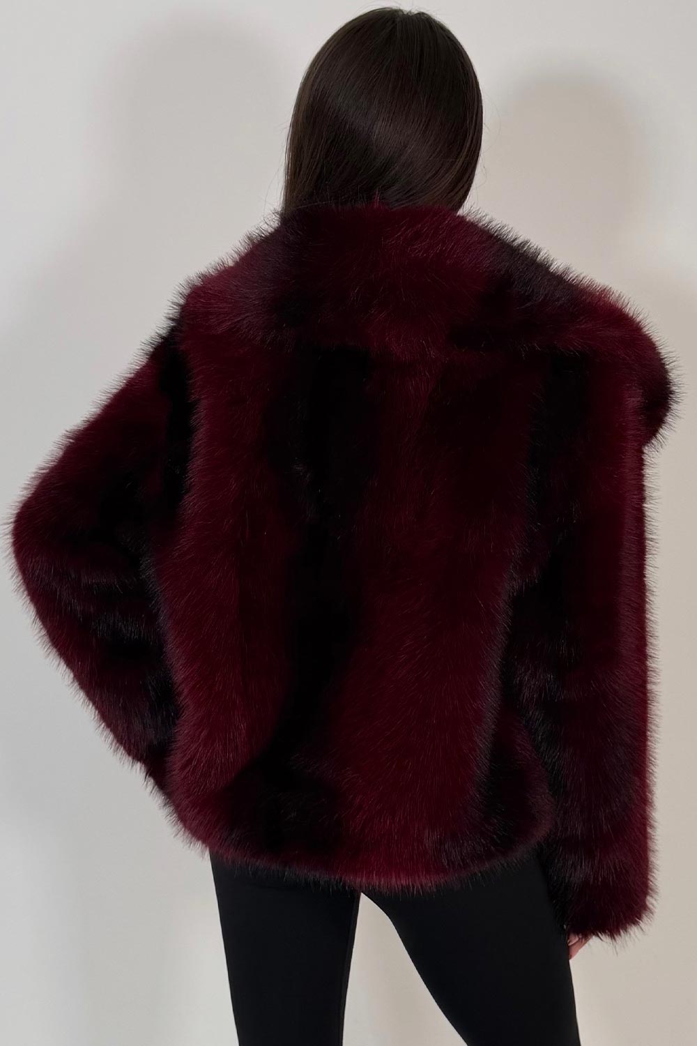 styled up fur jacket in burgundy colourway uk