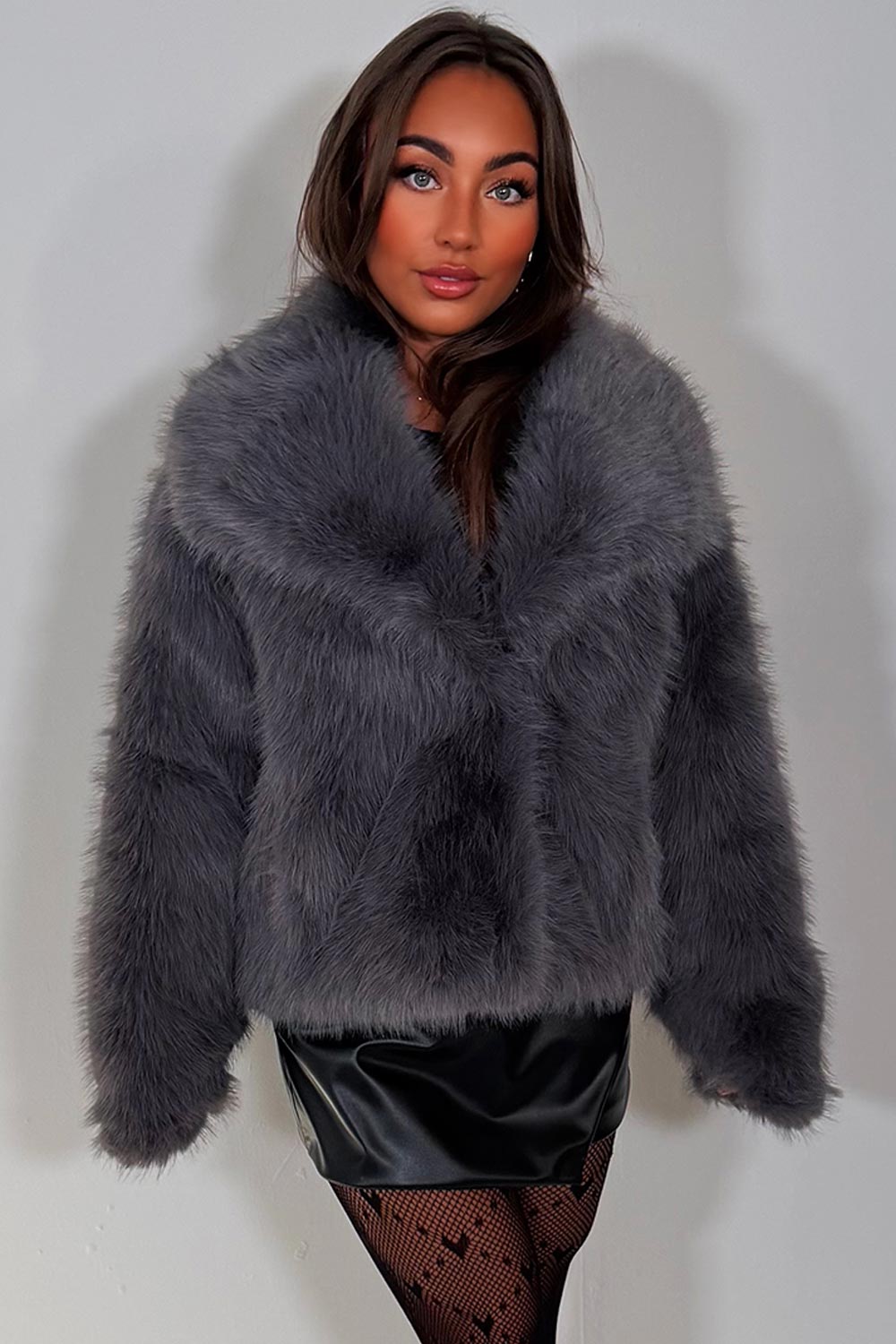 womens zara fur jacket grey styledup