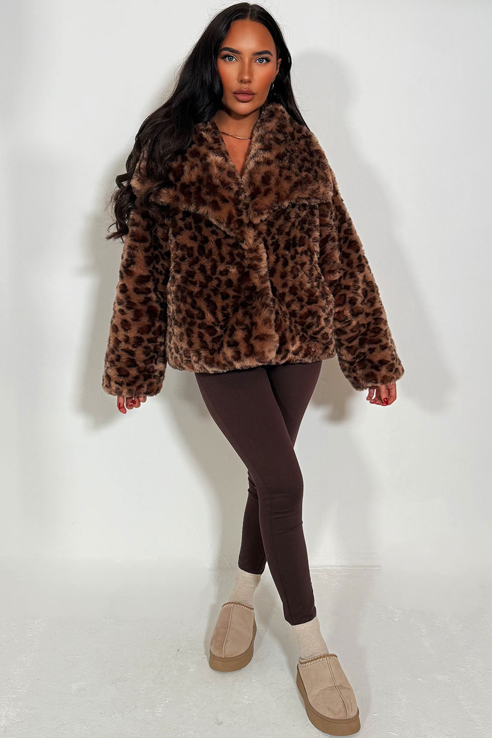 womens fur jacket leopard print styledup
