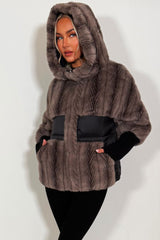 contrast waist panel fur coat with hood womens zara uk 