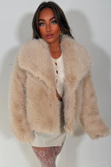 womens beige fur jacket with collars styledup