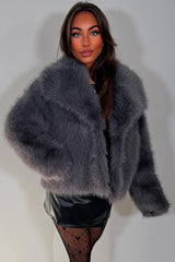 womens grey fur jacket with collars styledup