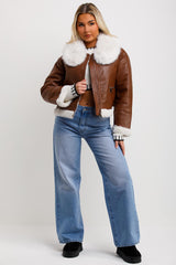 faux fur collar crop aviator jacket zara womens