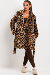 leopard print fur coat with belt for womens styled up coats and jackets