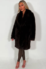 womens longline faux fur coat brown styledup