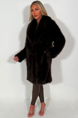 faux fur long coat brown styledup for womens 