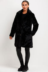 fur coat with belt and button fastening for womens