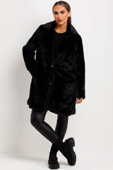 womens faux fur coat with belt and collar longline styledup