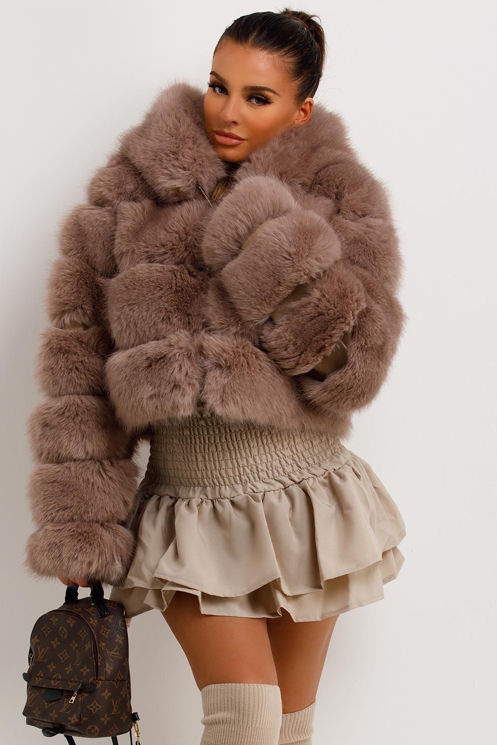 womens faux fur bubble coat with hood