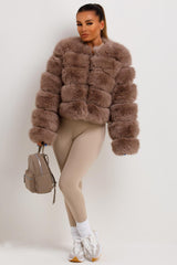 womens faux fur coat tan