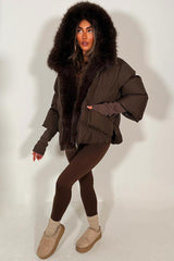 faux fur hood padded puffer winter jacket with fur trim on the front styledup 