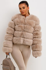 womens beige faux fur bubble coat sale uk
