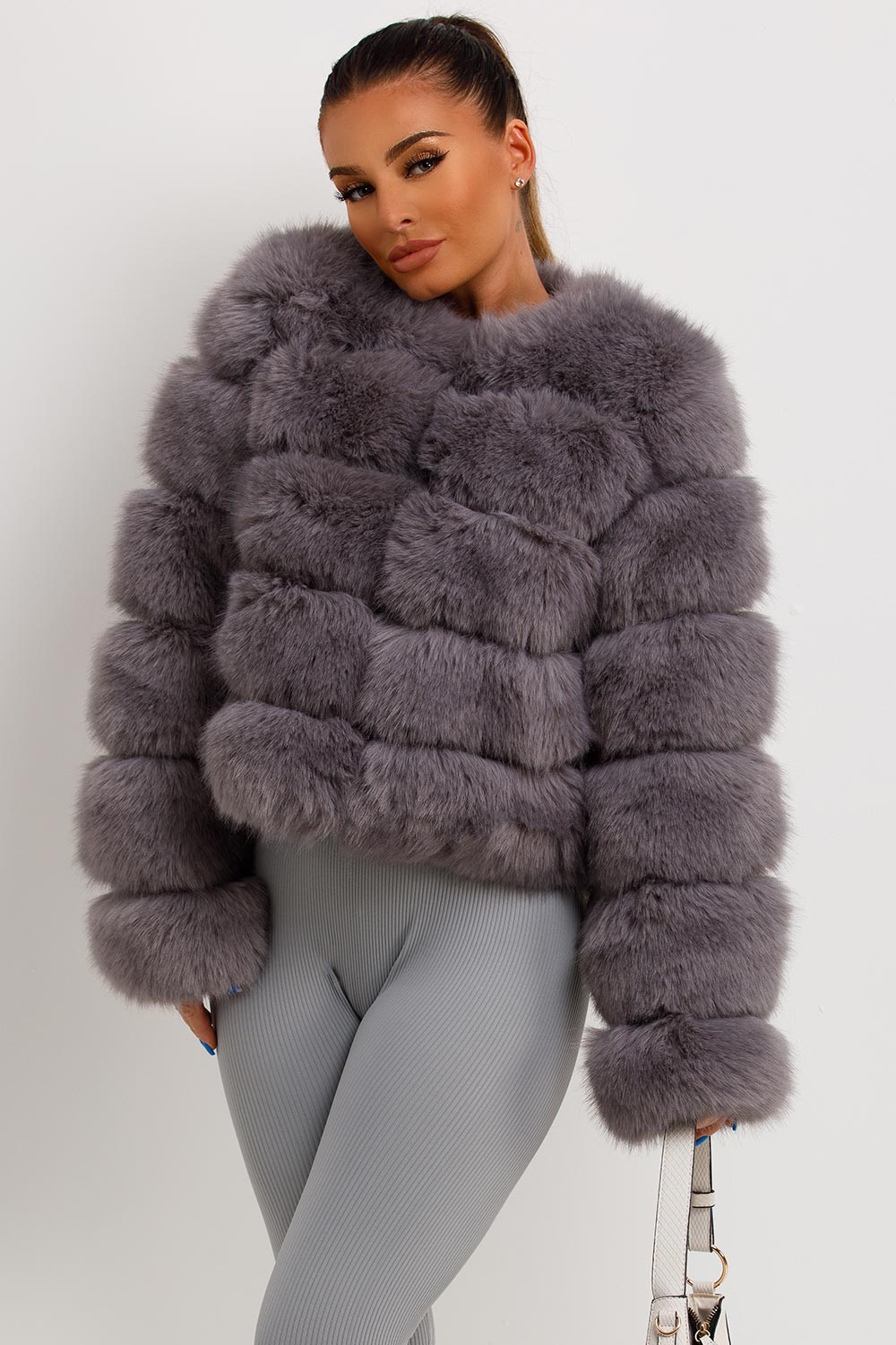 faux fur panel bubble coat