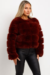 womens faux fur bubble panelled cropped jacket