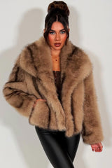 womens taupe fur jacket with collars styledup