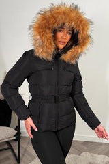 faux fur hooded puffer jacket with belt styledup fashion