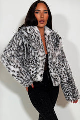 leopard print faux fur jacket with collar styledup
