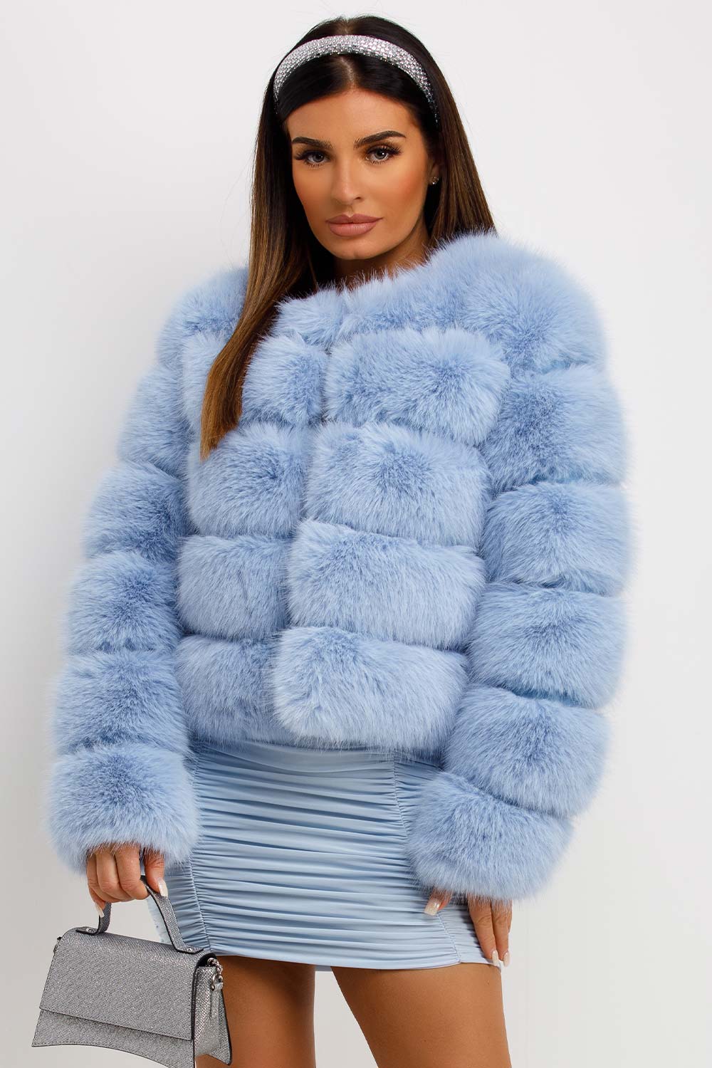 fur jacket sky blue