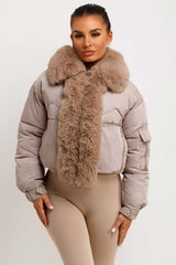 womens puffer jacket with fur trim