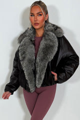 womens fur collar and trim bomber jacket zara uk
